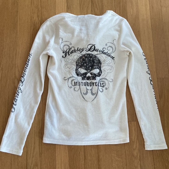 Harley Davidson Waffle Weave Hooded Size Small Top - Picture 13 of 14